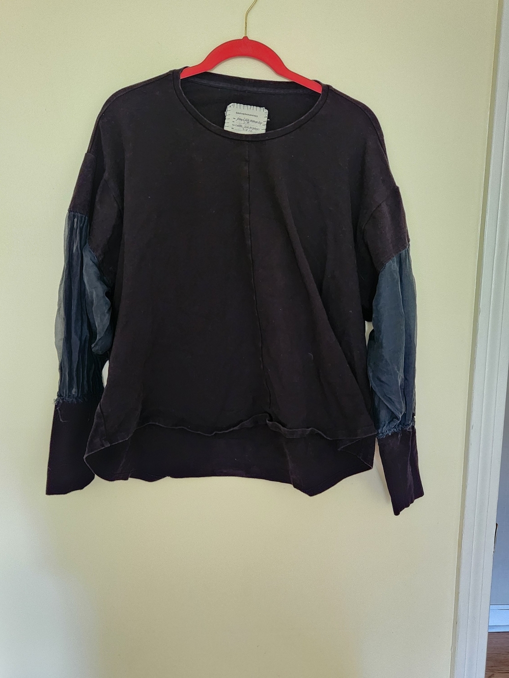 GARY GRAHAM Black Silk Cotton Blouse Organza Artsy Sheer Lagenlook SZ S/M